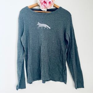 Lands' End Gray Long Sleeve Shirt Sequin Fox XL 18-20 Cotton